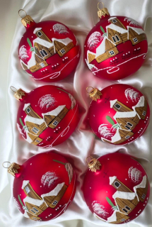 Sada vánočních koulí ČERVENÁ VÍSKA 6 ks 